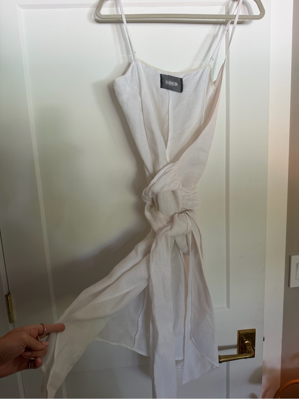 Reformation White Linen Tie-Waist Slip Dress